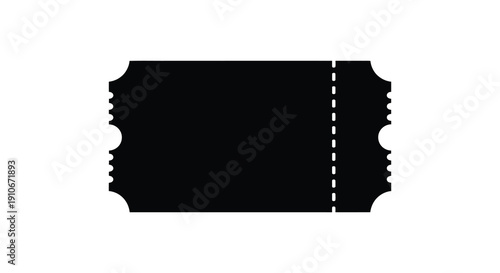 A stark black silhouette of a torn ticket exhibiting a jagged edge and a central division silhouette high quality professional detailed