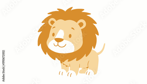 Cartoon lion illustration with orange mane and white background.