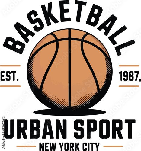 Basketball Est 1987 Urban Sport New York City T-shirt Design, orange, soccer, tennis, art, equipment, football, net