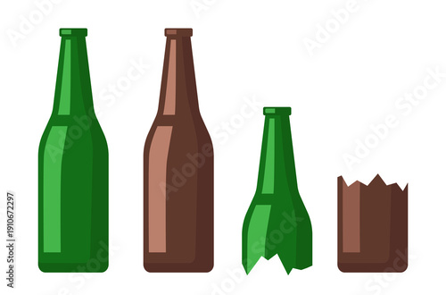 Glass bottles. Beer bottles. Vector set isolated on white background.
