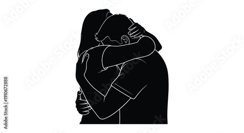 Obraz na plátně A tender embrace between two figures is depicted in a stark black and white arti