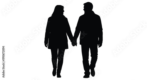 A couple holding hands viewed from the front presenting a striking dark outline silhouette high quality professional detailed modern elegant stylish