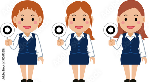 正解の札を上げるネイビー事務服の若い女性。その2