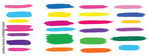 Colorful Brush Stroke Collection with Rainbow Paint Smears Watercolor Highlight Marks and Artistic Texture Vector Design Set