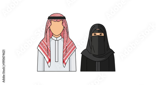 Man and Woman in Traditional Middle Eastern Clothing.