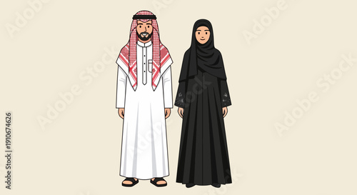 Man and Woman in Traditional Middle Eastern Clothing.
