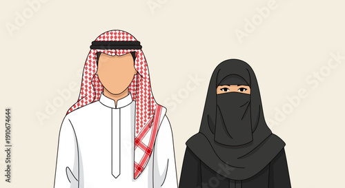Man and Woman in Traditional Middle Eastern Clothing.