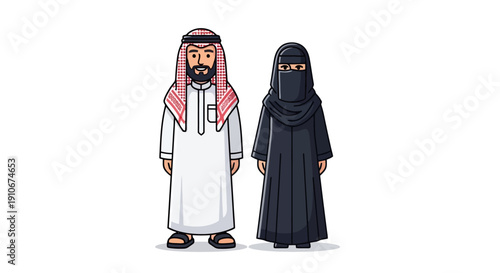 Man and Woman in Traditional Middle Eastern Clothing.