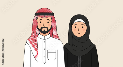 Middle Eastern couple dressed in traditional clothing.