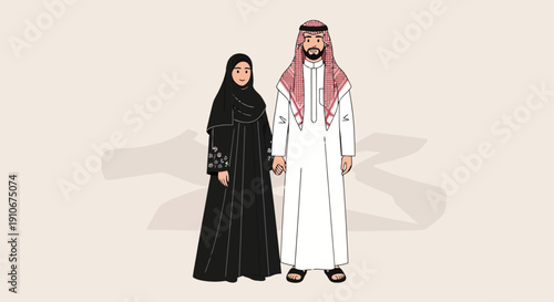 Middle Eastern Couple Holding Hands Traditional Attire.