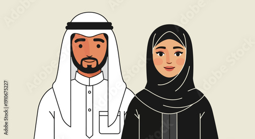 Middle Eastern Couple Traditional Attire Illustration.