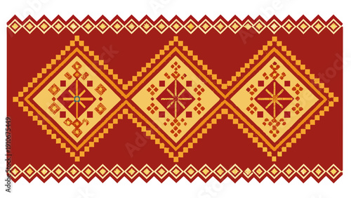 Traditional Ethnic Geometric Pattern, Thai or Southeast Asian Style Textile.