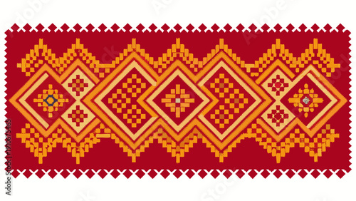 Traditional Ethnic Geometric Pattern, Thai or Southeast Asian Style Textile.