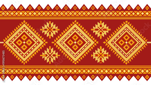 Traditional Ethnic Geometric Pattern, Thai or Southeast Asian Style Textile.