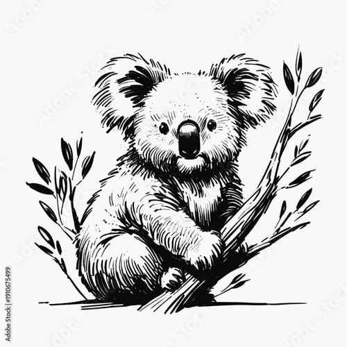 Paws and Ponder Koala line art drawing sketch vector hand drawn illustration svg