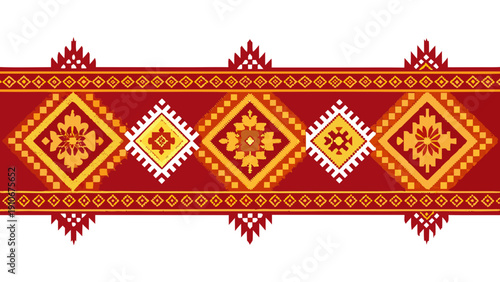 Traditional Ethnic Geometric Pattern, Thai or Southeast Asian Style Textile.