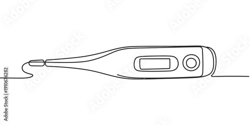 Continuous line drawing of a digital medical thermometer for measuring body temperature Vector, illustration