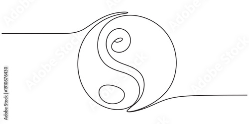 Continuous line drawing of a yin yang symbol representing balance and harmony in life Vector, illustration