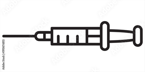 Black and white line icon of a medical syringe for healthcare and vaccination purposes Vector, illustration