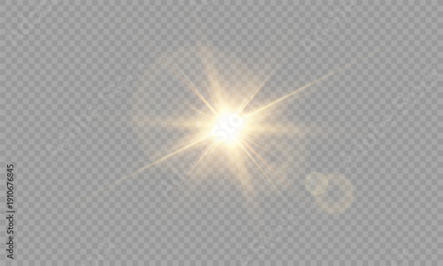 Yellow glowing light burst explosion on transparent. Vector light effect with rays and beams. Png