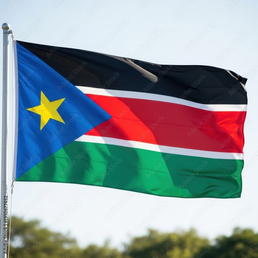 Obraz premium South Sudan Flag in Natural Sunlight