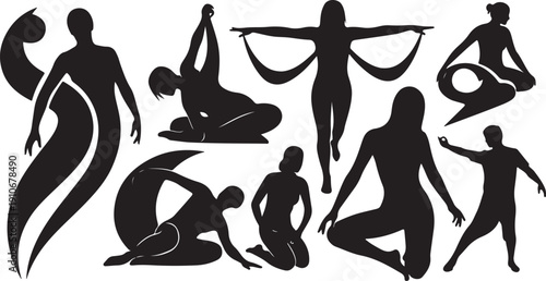 Yoga poses silhouettes for fitness and wellness concept designs