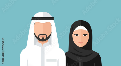 Middle Eastern Couple Wearing Traditional Clothing.