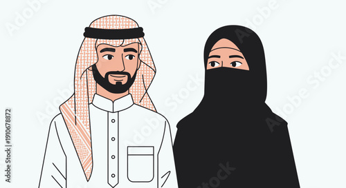 Middle Eastern Couple Traditional Clothing Illustration.