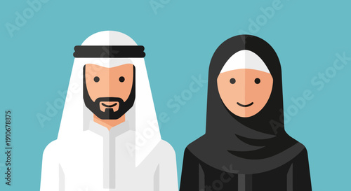 Middle Eastern Couple Wearing Traditional Clothing.