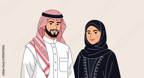 Middle Eastern Couple Wearing Traditional Clothing.