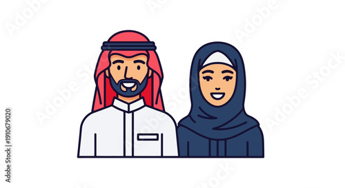 Middle Eastern Couple Wearing Traditional Clothing.