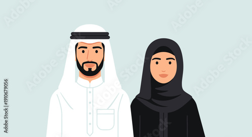 Middle Eastern Couple Wearing Traditional Clothing.