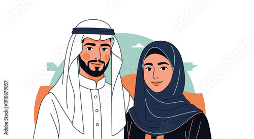 Middle Eastern Couple Wearing Traditional Clothing.