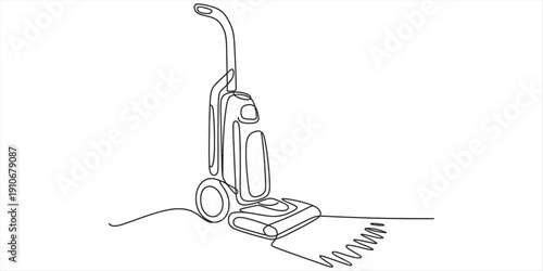 Continuous line drawing of a modern upright vacuum cleaner for household cleaning task Vector, illustration