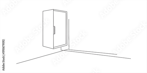 Line drawing of a single door tall cabinet or locker with a handle on a white background Vector, illustration