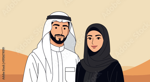 Middle Eastern Couple Wearing Traditional Clothing.