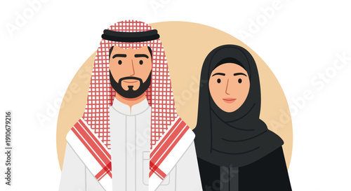 Middle Eastern Couple Wearing Traditional Clothing.