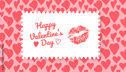 Happy Valentine's Day greeting card with place for your congratulations or wishes, on the background of a seamless pattern with hearts