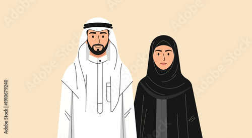 Middle Eastern Couple Wearing Traditional Clothing.