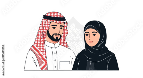 Middle Eastern Couple Wearing Traditional Clothing.