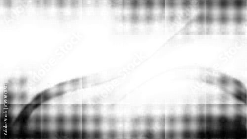 Black and white halftone abstract explosion radial pattern with pixelated dots shading digital art background high contrast composition