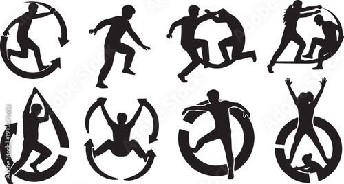 Dynamic Silhouettes of People in Various Athletic Poses and Movements