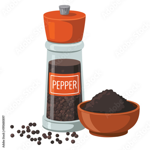 Vector black pepper illustration isolated in cartoon style from herbs and species series ideal for spice food ingredient kitchen artwork and playful culinary visuals