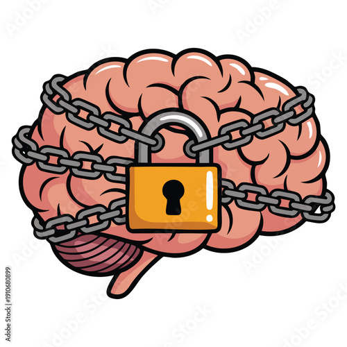 Vector concept of fixed mindset showing negative emotion refusal to learn mental lock fear suppression and aversion disorder awareness visuals