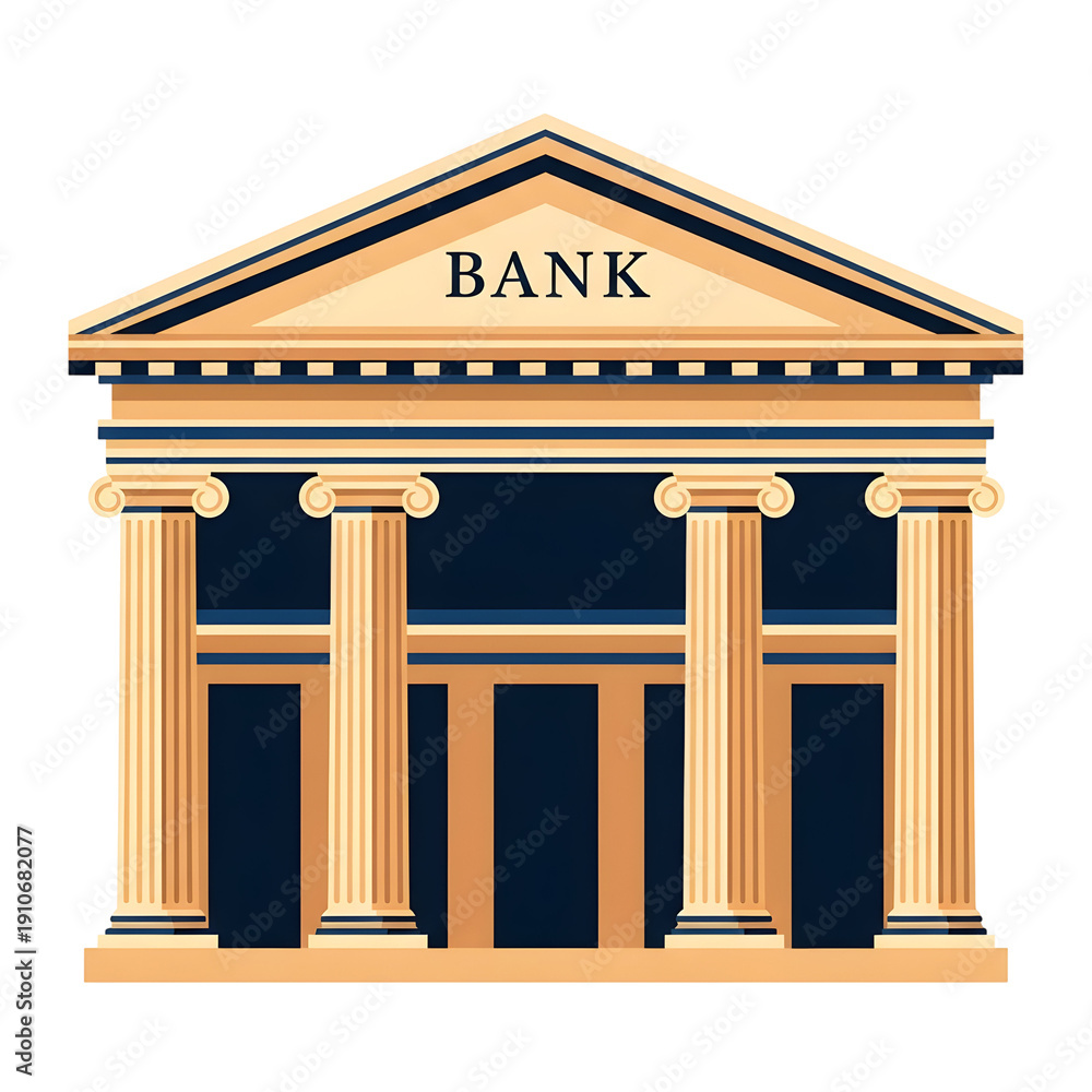 Fototapeta premium Illustration of a classic bank building with columns and triangular roof