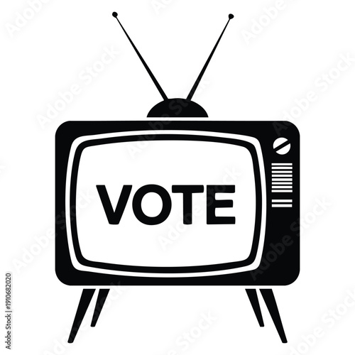 Vector icon of tv set vote in simple style representing social choice election ballot democracy civic engagement and media influence themes