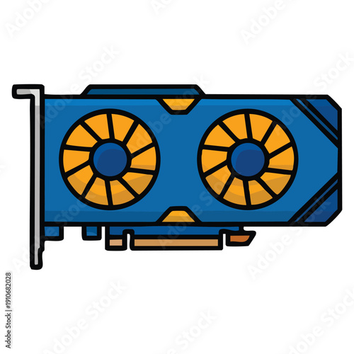 Vector icon of video card processor in flat style featuring computer gpu cpu cooler hardware technology for digital systems and tech design projects