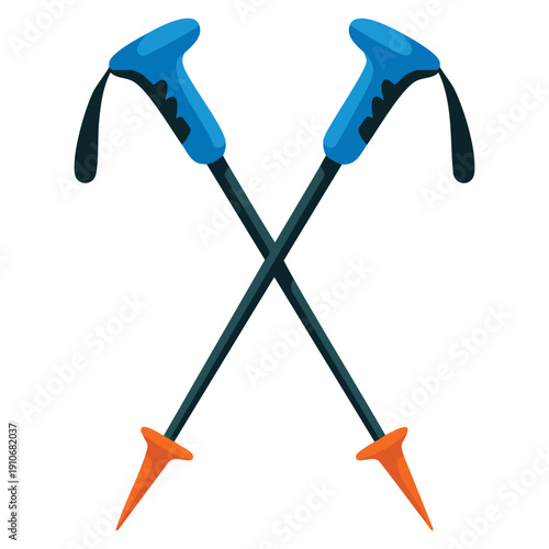 Vector icon of walking sticks in flat illustration style isolated on white background perfect for web hiking trekking outdoor activity mobility and sport themed graphics