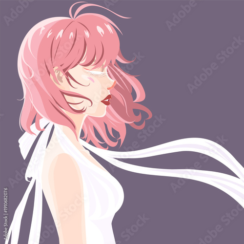 Beautiful woman with flowing pink hair vector 