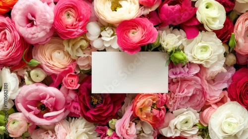 Beautiful blooming flower background zoom with blank paper card for greeting message cinematic motion photography